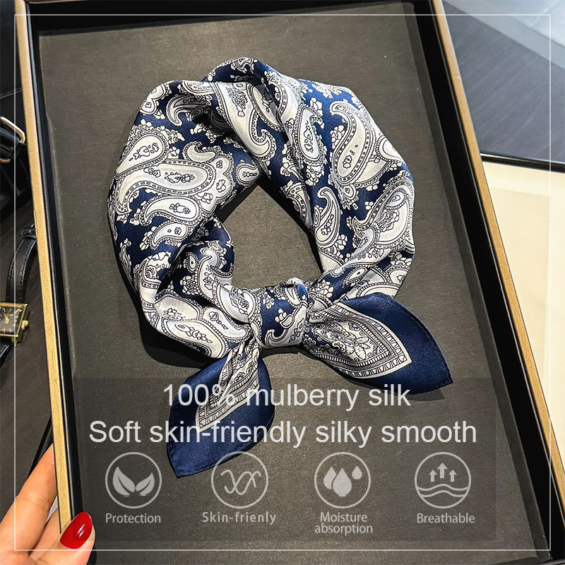 Face Scarf Mask - ผ้าพันคอไหมมัลเบอร์รี่แท้ 100% ลายเพสลีย์ สำหรับผู้หญิง ผ้าคลุมไหล่ ผ้าพันคอ