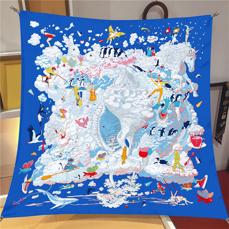 Scarf Silk Square - POBING Twill Syal Sutra ผู้หญิงยูโรม้าพิมพ์ผ้าพันคอคลุมไหล่ Echarpes