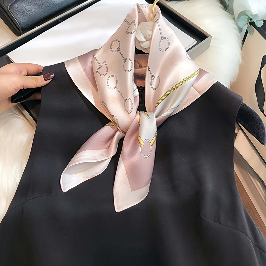 Scarf Silk Square - ผ้าพันคอไหมแท้ 100% หรูหรา ลายเรขาคณิต ผ้าพันคอ ผ้าโพกศีรษะ