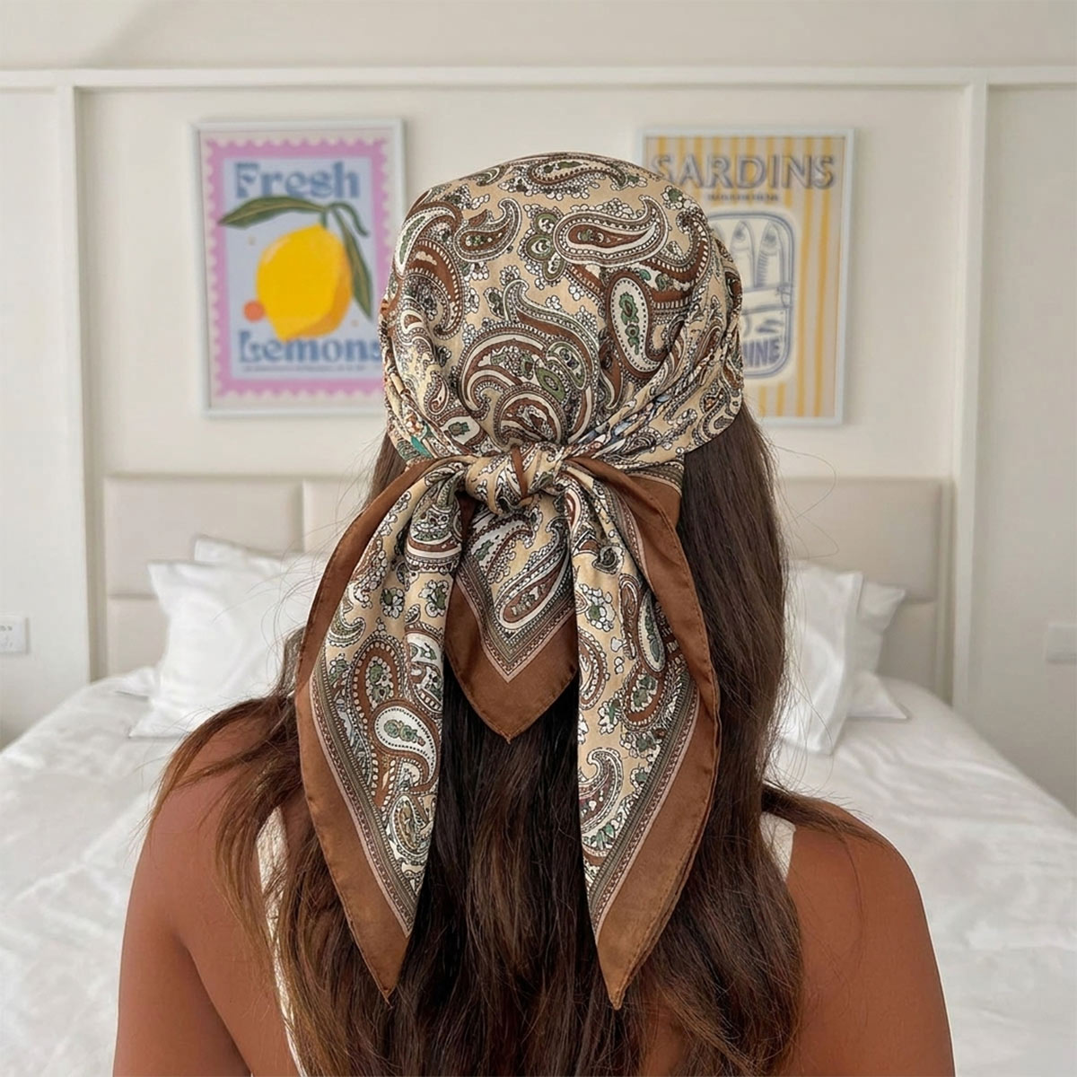 Scarf Silk Square - ผ้าพันคอไหมแฟชั่นดีไซน์ใหม่ ผ้าคาดผมผู้หญิง ผ้าพันคอซาตินพิมพ์ลายขนาดเล็ก ผ้าพันคอฟูลาร์ด ผ้าพันคอคลุมไหล่ ผ้าคาดผมผู้หญิง
