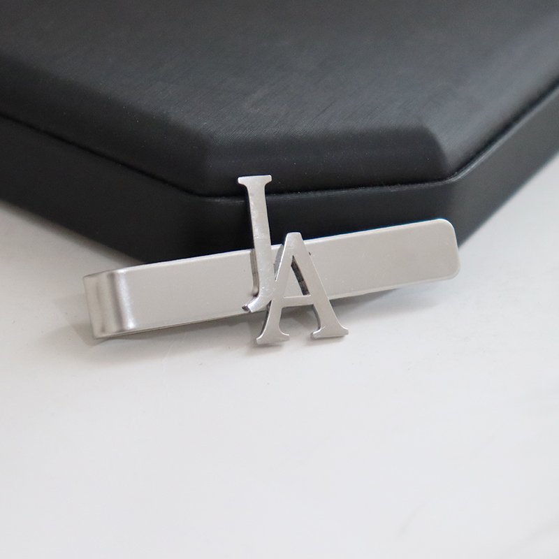 Tie Clip Silver - DIY ชื่อตัวอักษรรูปแบบ 4.8*0.8 ซม.Tie คลิปโลโก้สําหรับชายเงินสีทองธุรกิจ Tie